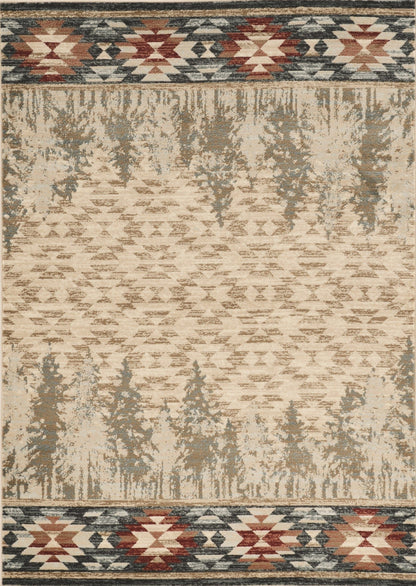 5'X8' Ivory Machine Woven Pinegrove Lodge Indoor Area Rug