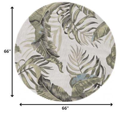 8'X11' Ivory Hand Tufted Tropical Leaves Indoor Area Rug