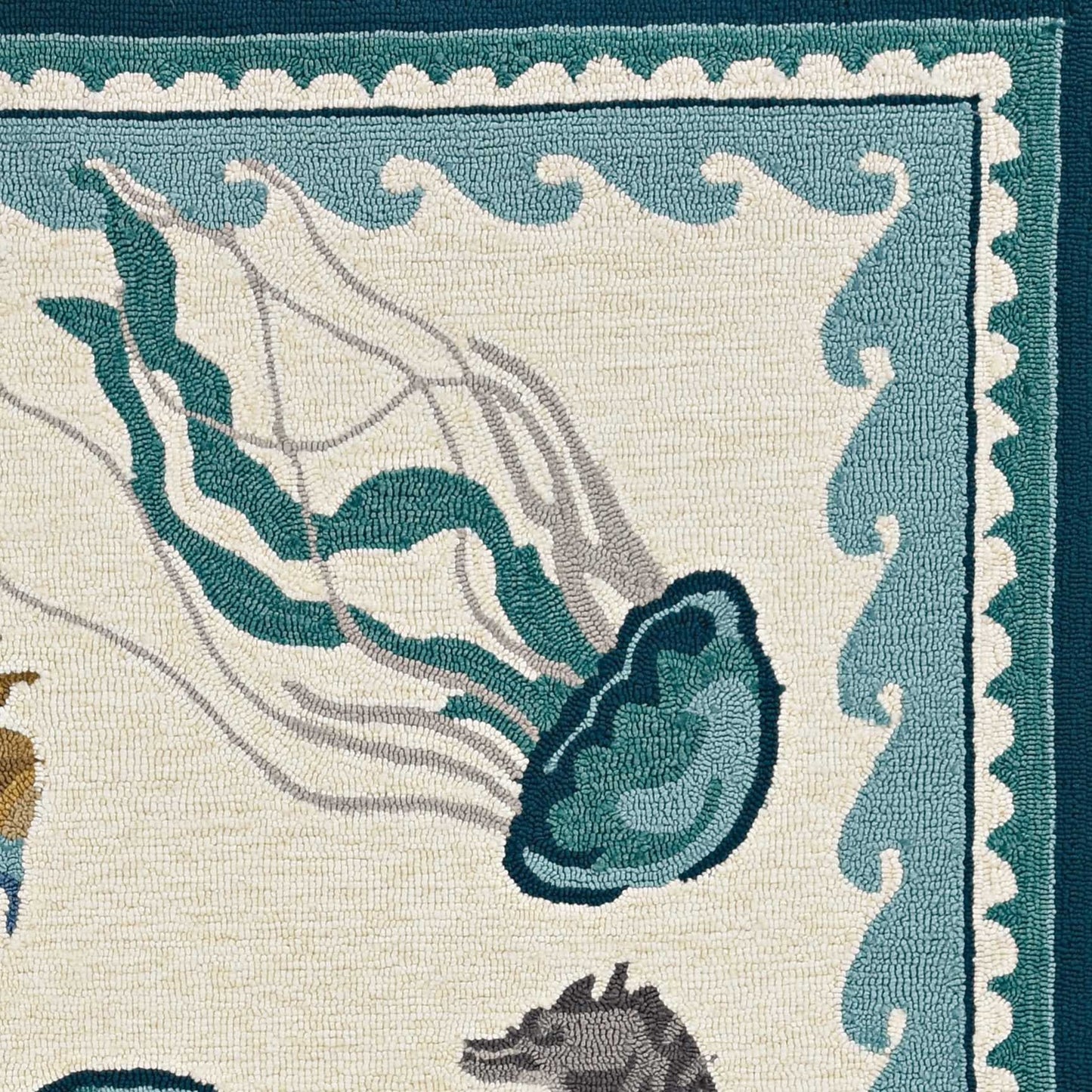 8'X11' Ivory Hand Tufted Tropical Leaves Indoor Area Rug