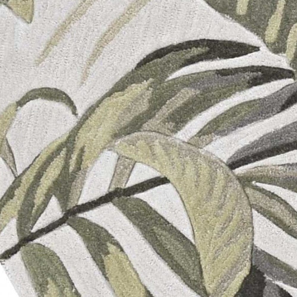 8'X11' Ivory Hand Tufted Tropical Leaves Indoor Area Rug