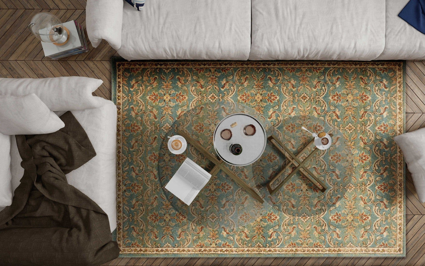 31" X 96" Turquoise Polypropylene Rug