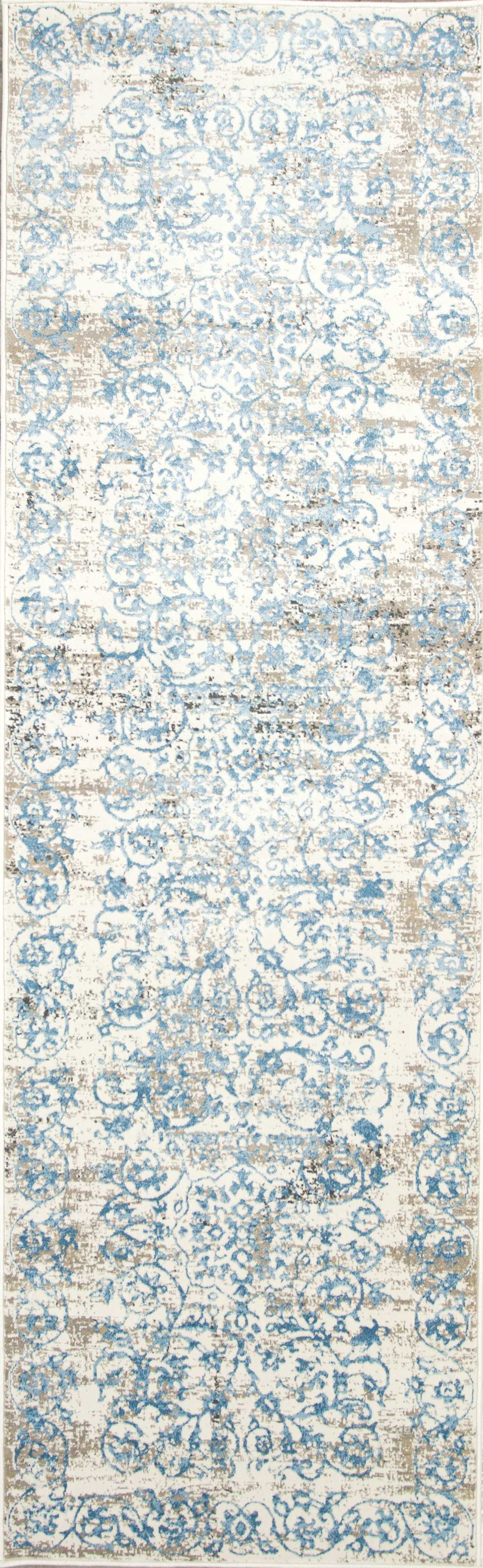 5' X 8' Ivory And Blue Floral Vines Area Rug