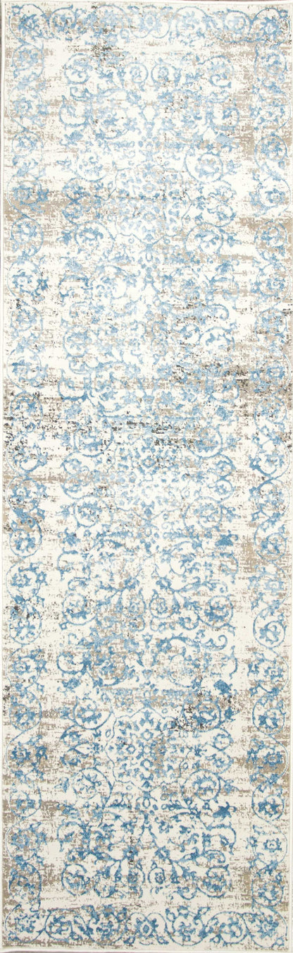 5' X 8' Ivory And Blue Floral Vines Area Rug