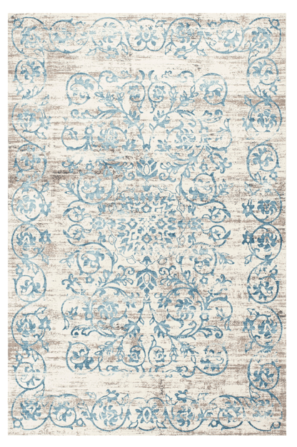 5' X 8' Ivory And Blue Floral Vines Area Rug