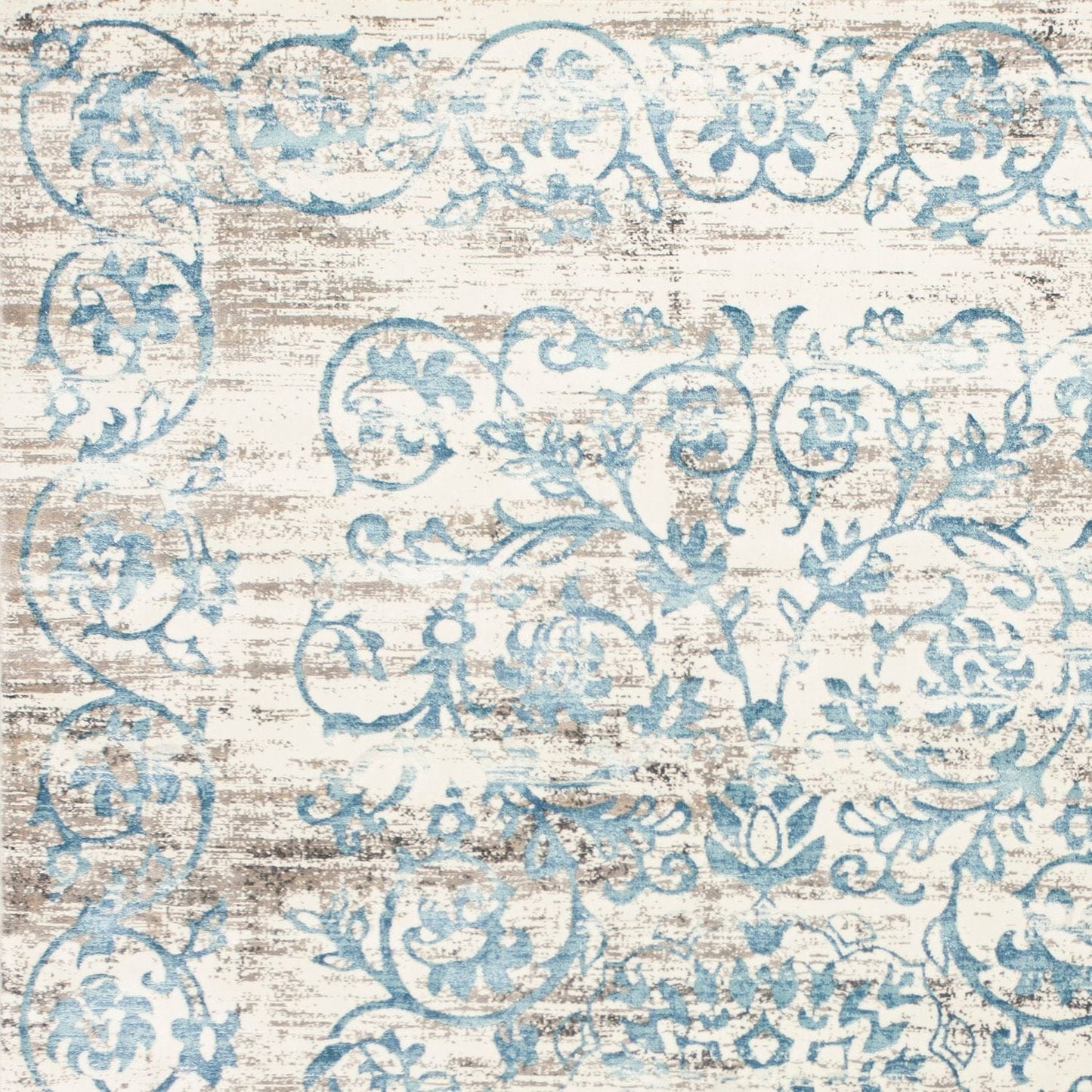 5' X 8' Ivory And Blue Floral Vines Area Rug