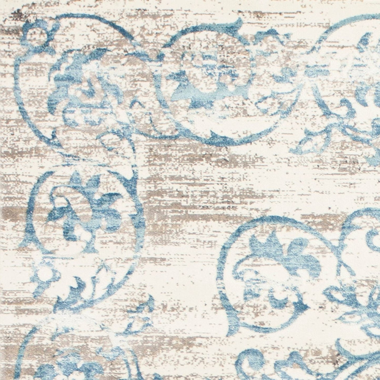 5' X 8' Ivory And Blue Floral Vines Area Rug