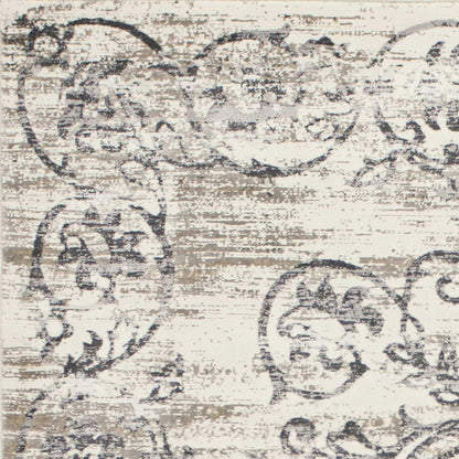 10'X13' Ivory Grey Machine Woven Distressed Floral Traditional Indoor Area Rug