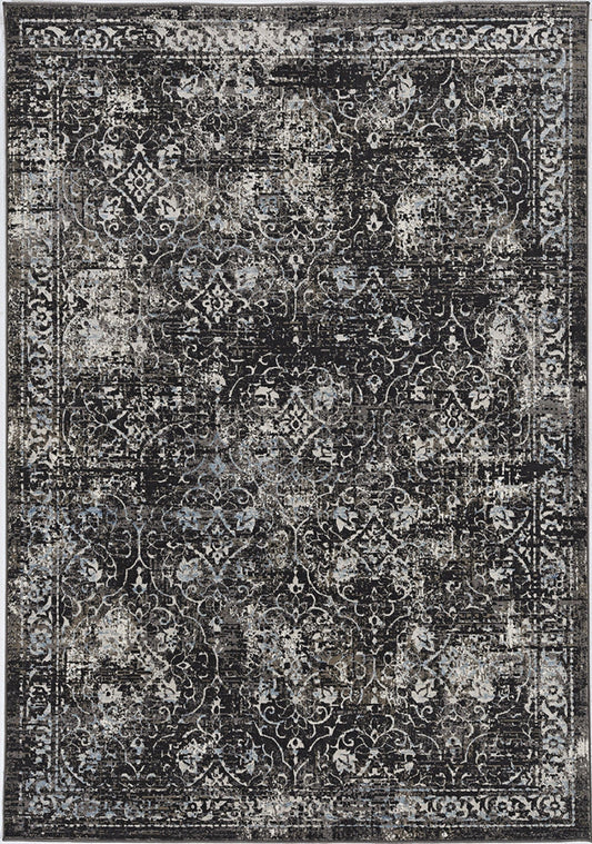 7' Midnight Black Machine Woven Vintage Traditional Indoor Runner Rug