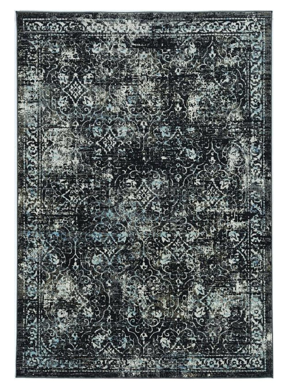7' Midnight Black Machine Woven Vintage Traditional Indoor Runner Rug