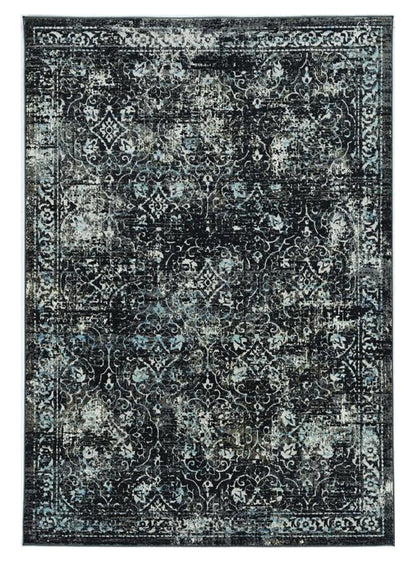 7' Midnight Black Machine Woven Vintage Traditional Indoor Runner Rug