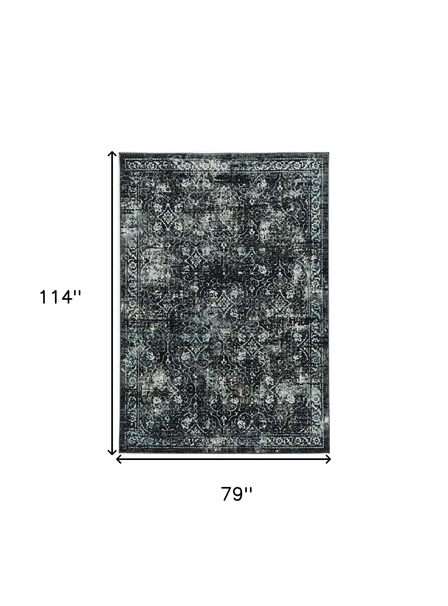 7' Midnight Black Machine Woven Vintage Traditional Indoor Runner Rug
