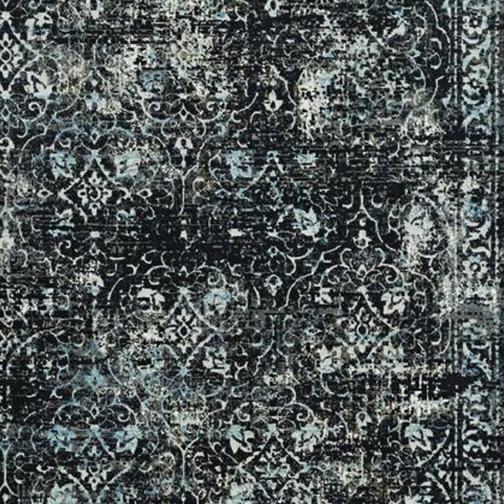 7' Midnight Black Machine Woven Vintage Traditional Indoor Runner Rug