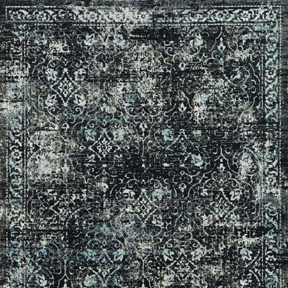 7' Midnight Black Machine Woven Vintage Traditional Indoor Runner Rug