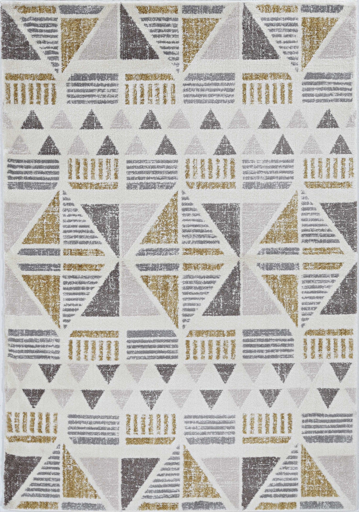 8' Ivory Gold Machine Woven Geometric Indoor Runner Rug