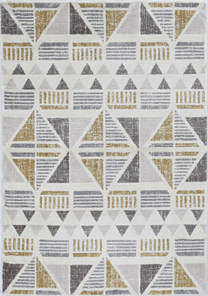 8' Ivory Gold Machine Woven Geometric Indoor Runner Rug