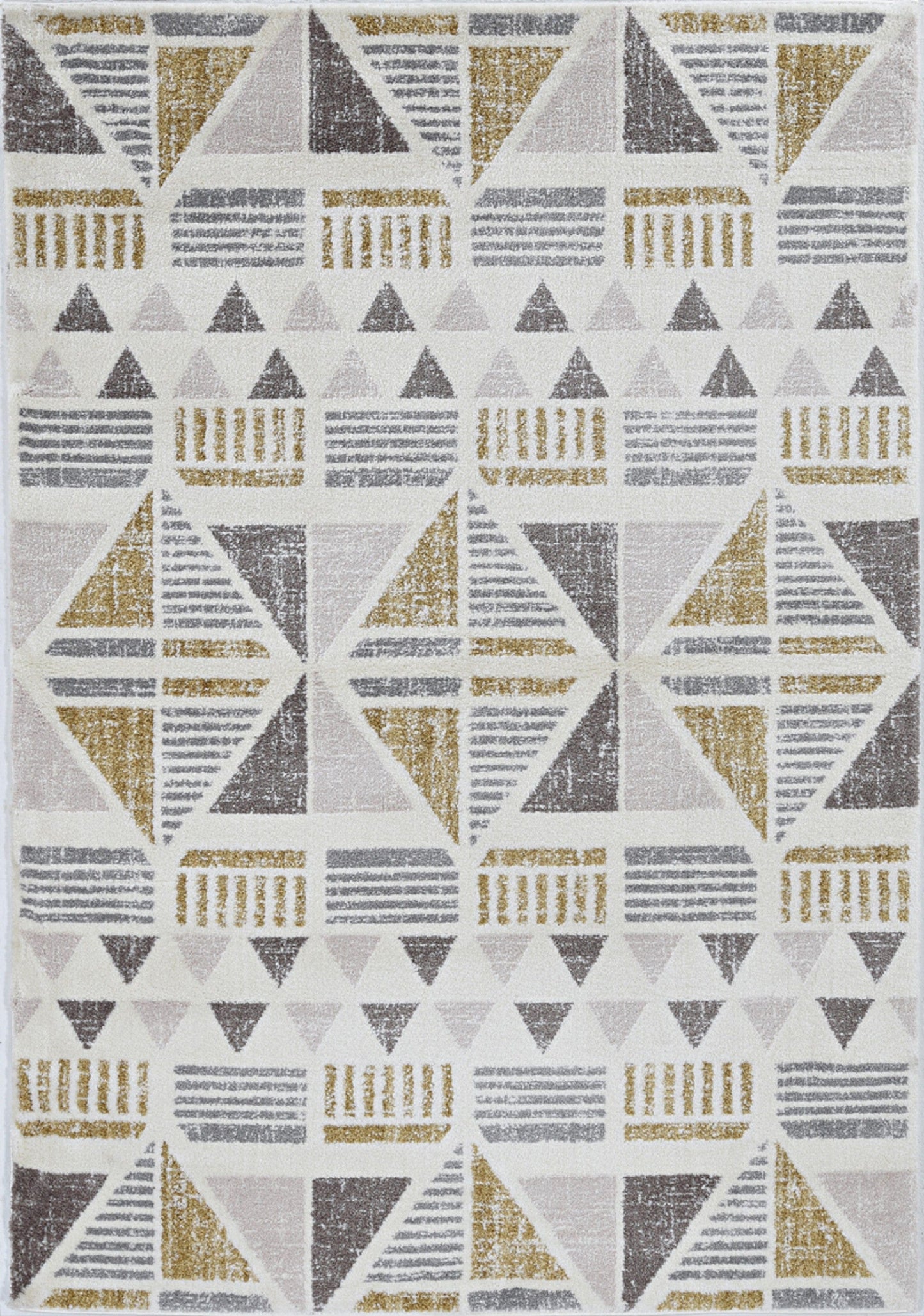 8' Ivory Gold Machine Woven Geometric Indoor Runner Rug