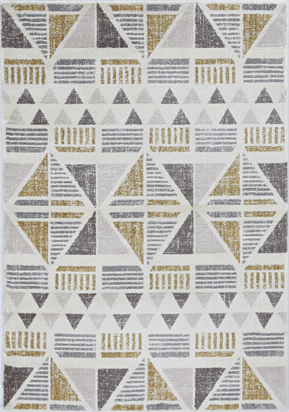 8' Ivory Gold Machine Woven Geometric Indoor Runner Rug