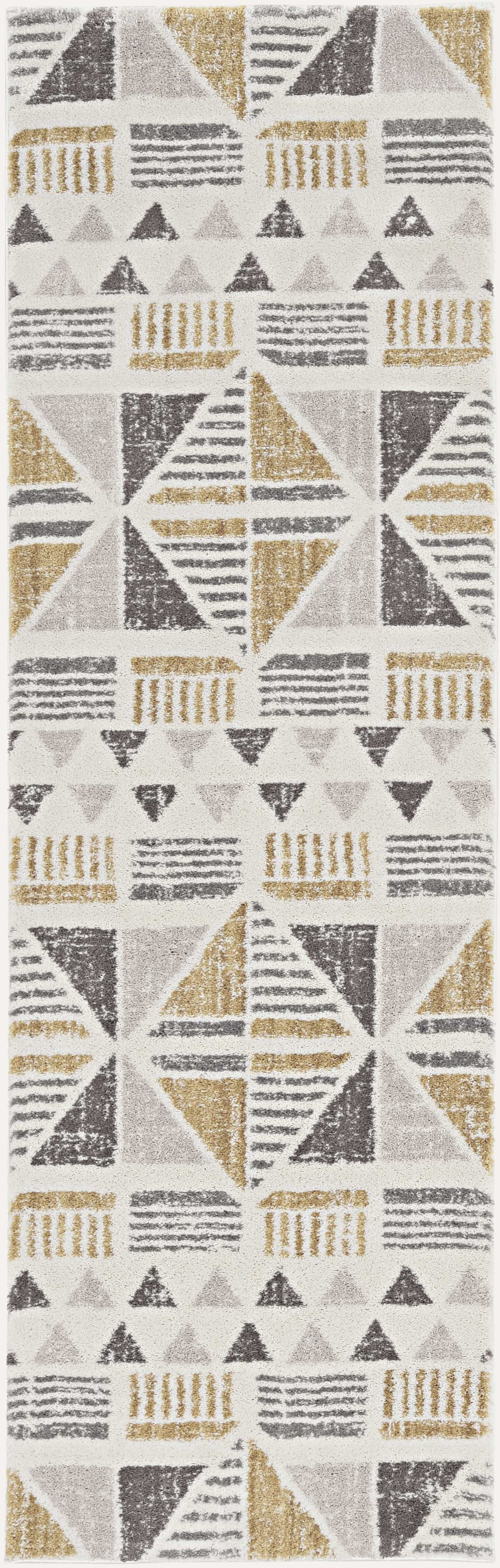 8' Ivory Gold Machine Woven Geometric Indoor Runner Rug