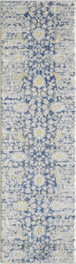 7' Blue Grey Machine Woven Distressed Floral Indoor Runner Rug