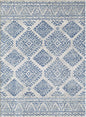 7' Ivory Blue Machine Woven Distressed Geometric Indoor Runner Rug