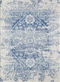 7' Ivory Blue Machine Woven Distressed Medallion Indoor Runner Rug