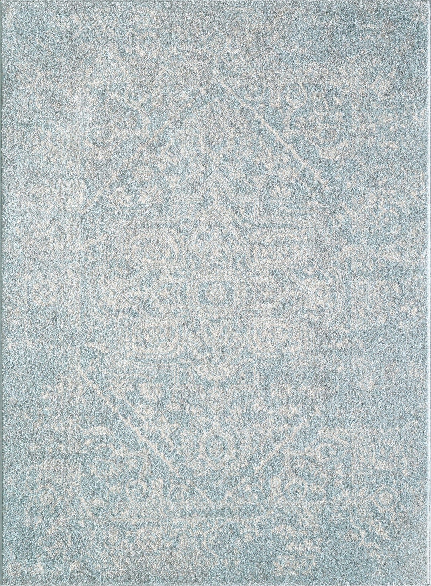 7' Spa Blue Machine Woven Distressed Medallion Indoor Runner Rug