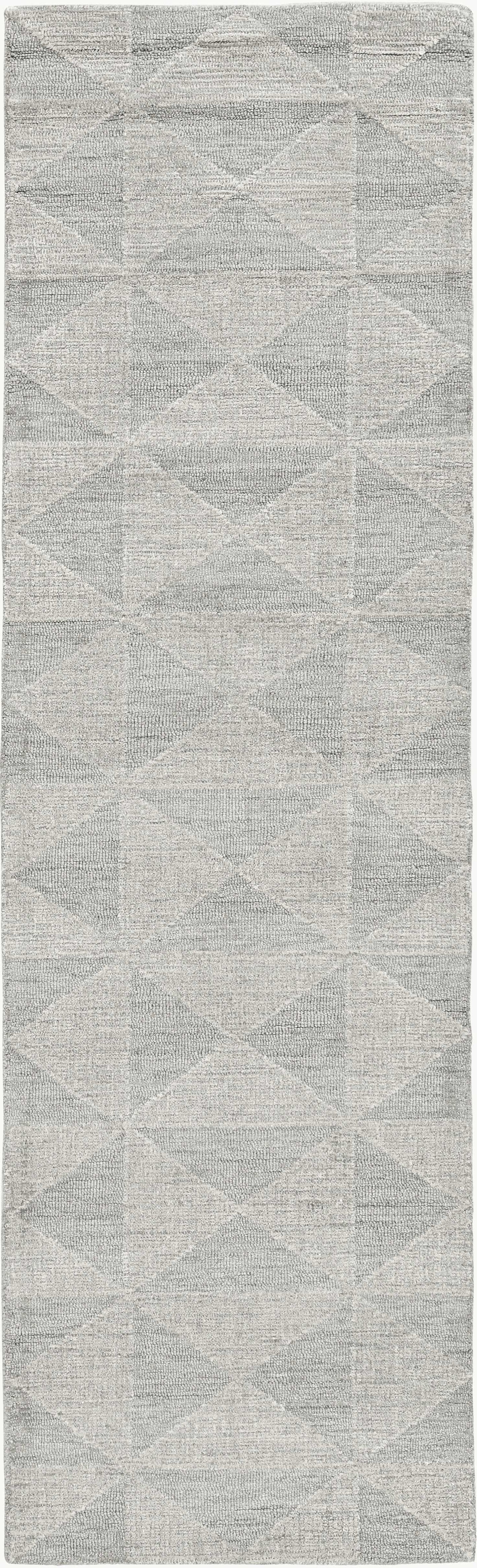 8' Ivory Hand Tufted Space Dyed Geometric Indoor Runner Rug