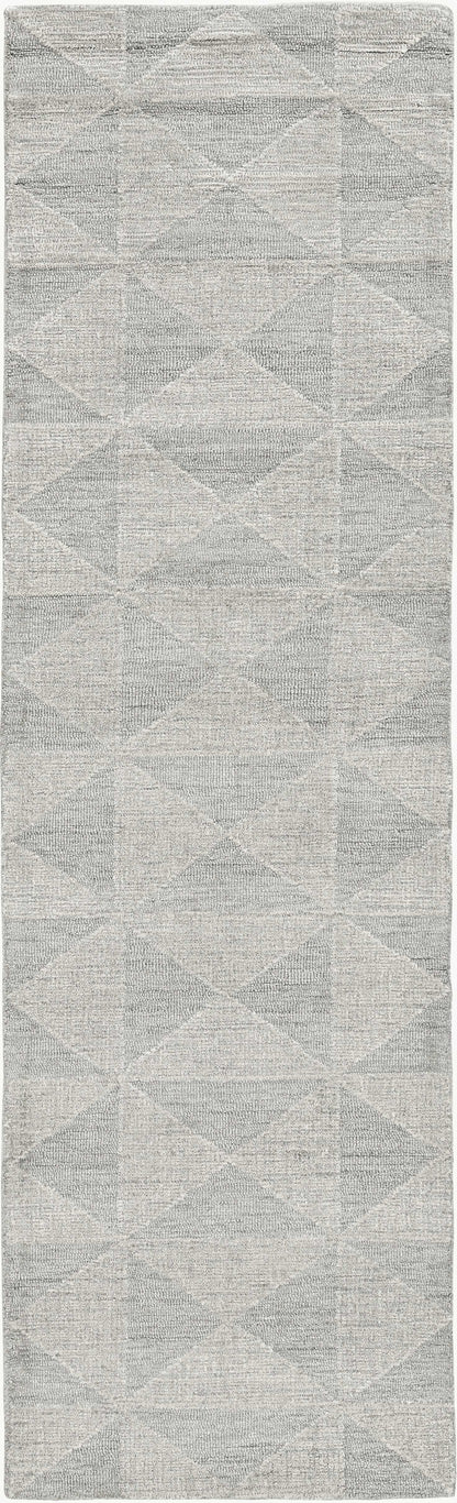 8' Ivory Hand Tufted Space Dyed Geometric Indoor Runner Rug