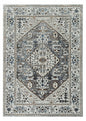 7' Grey Machine Woven Diamond Floral Medallion Indoor Runner Rug