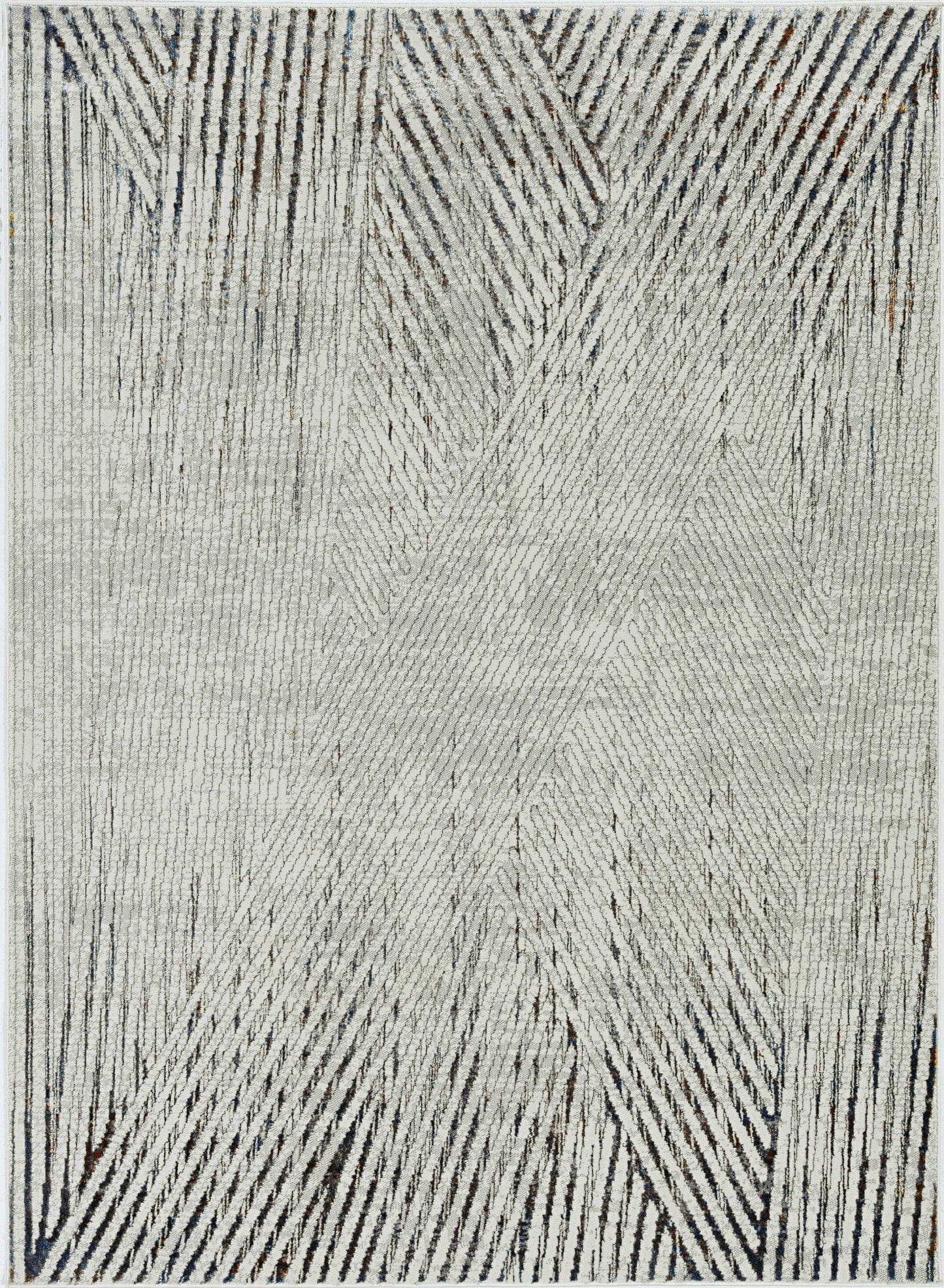 5'X8' Ivory Grey Machine Woven Geometric Lines Indoor Area Rug
