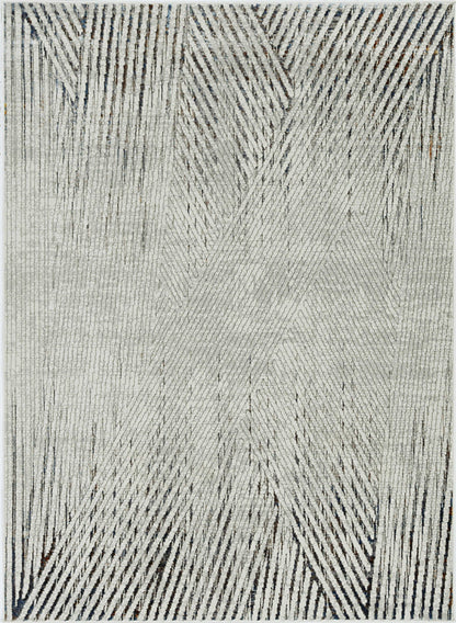 5'X8' Ivory Grey Machine Woven Geometric Lines Indoor Area Rug