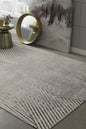 5'X8' Ivory Grey Machine Woven Geometric Lines Indoor Area Rug