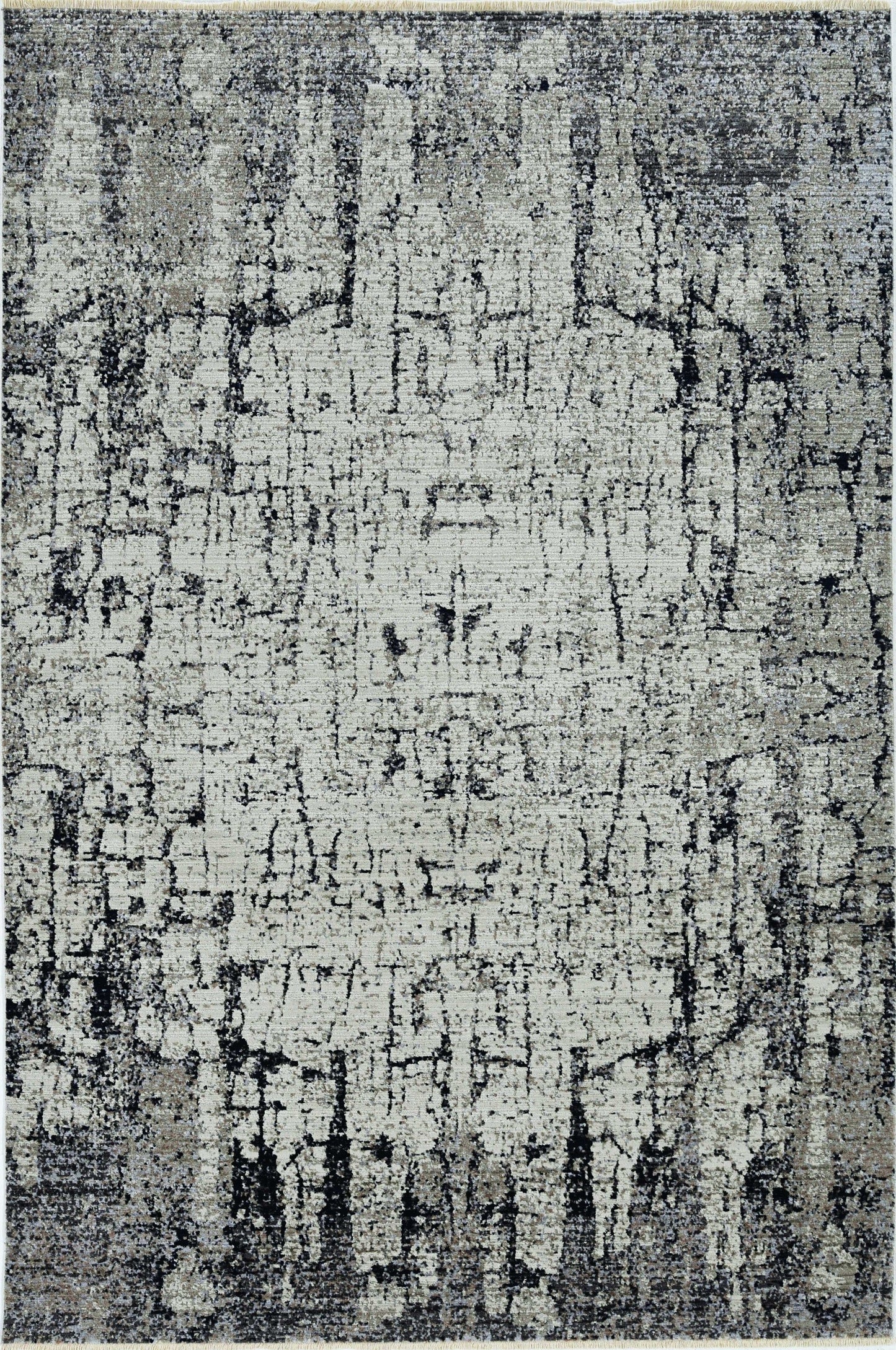 2' X 8' Ivory Or Grey Abstract Cracks Runner Rug
