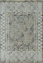 8' Natural Grey Machine Woven Bordered Abstract Lines Round Indoor Area Rug
