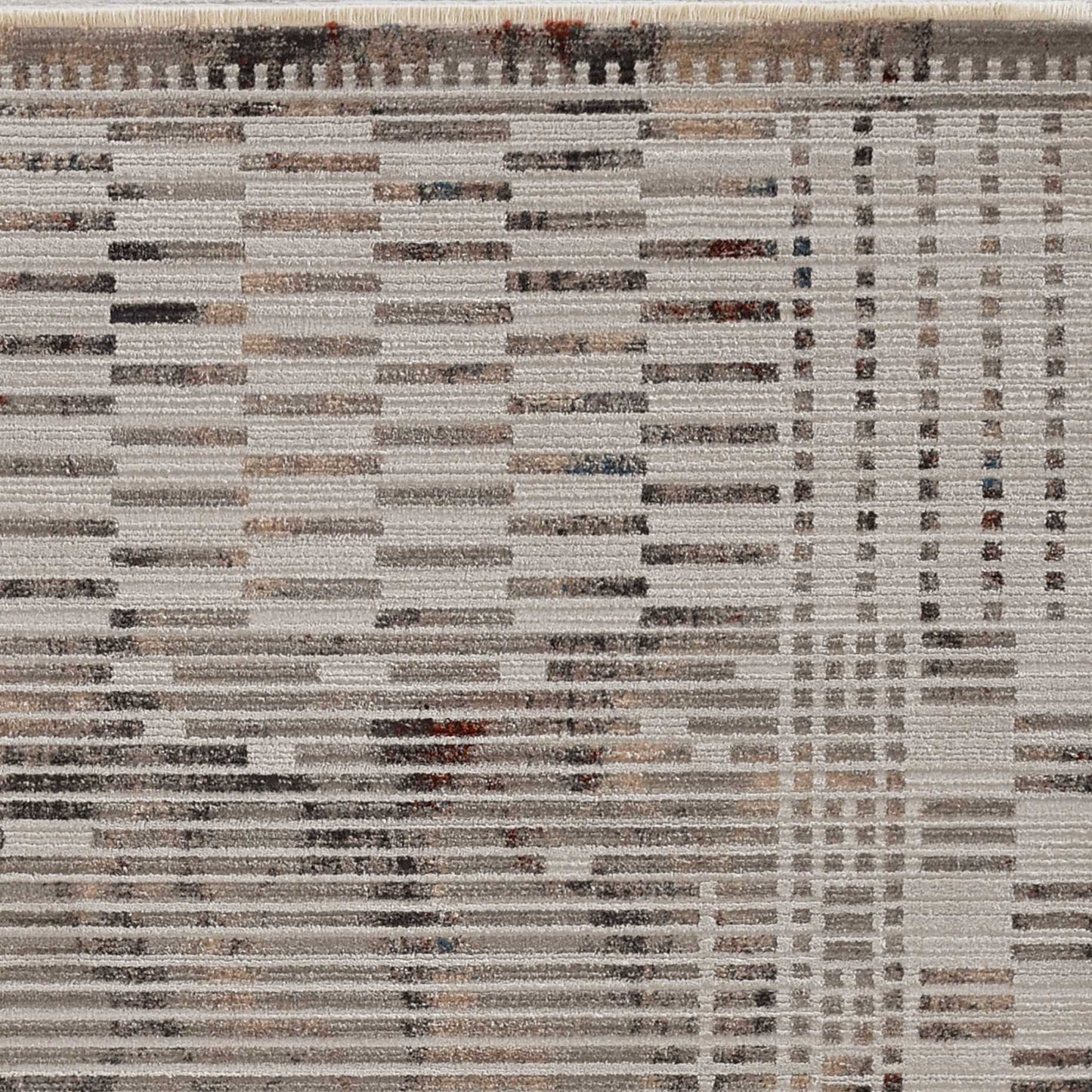 8' Natural Grey Machine Woven Bordered Abstract Lines Round Indoor Area Rug