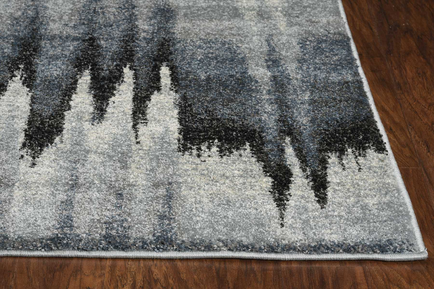 5'X8' Blue Ivory Machine Woven Geometric Waves Indoor Area Rug