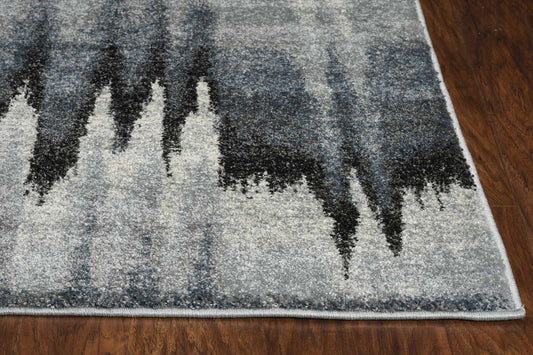5'X8' Blue Ivory Machine Woven Geometric Waves Indoor Area Rug