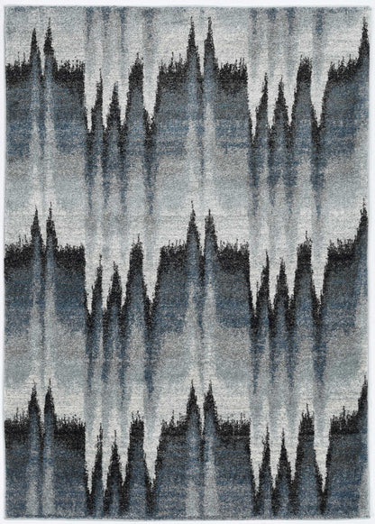 5'X8' Blue Ivory Machine Woven Geometric Waves Indoor Area Rug