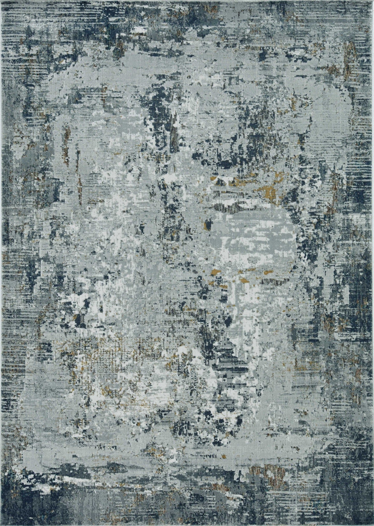 7' Grey Machine Woven Abstract Brushstrokes Indoor Runner  Rug