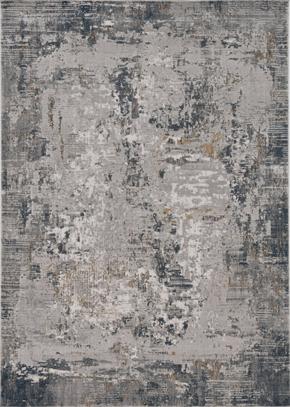 7' Grey Machine Woven Abstract Brushstrokes Indoor Runner  Rug