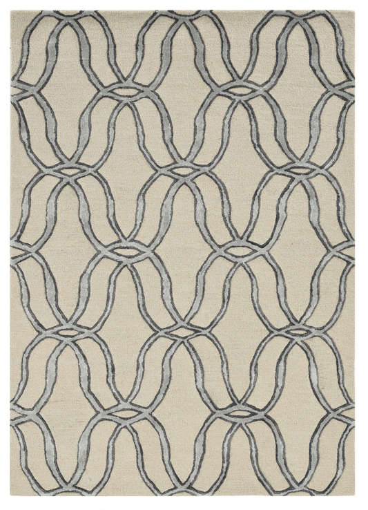 12'X15' Silver Ivory Hand Tufted Vermicular Indoor Area Rug