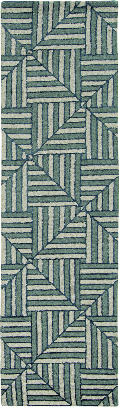 12'X15' Navy Charcoal Hand Tufted Geometric Indoor Area Rug