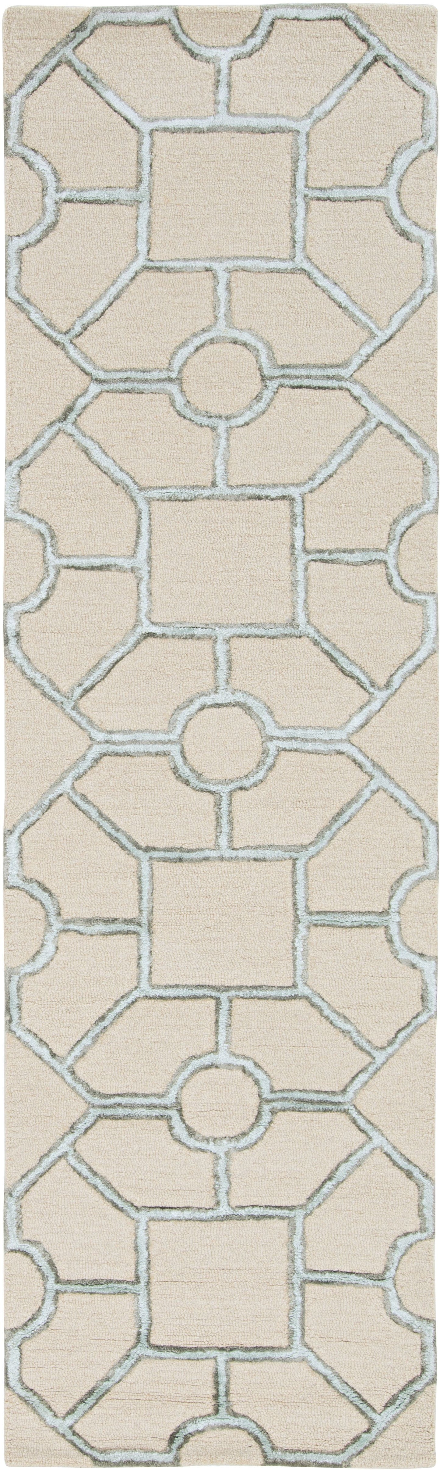 8' Beige Hand Tufted Geometric Indoor Runner Rug