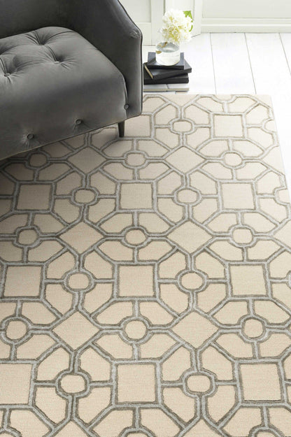 8' Beige Hand Tufted Geometric Indoor Runner Rug