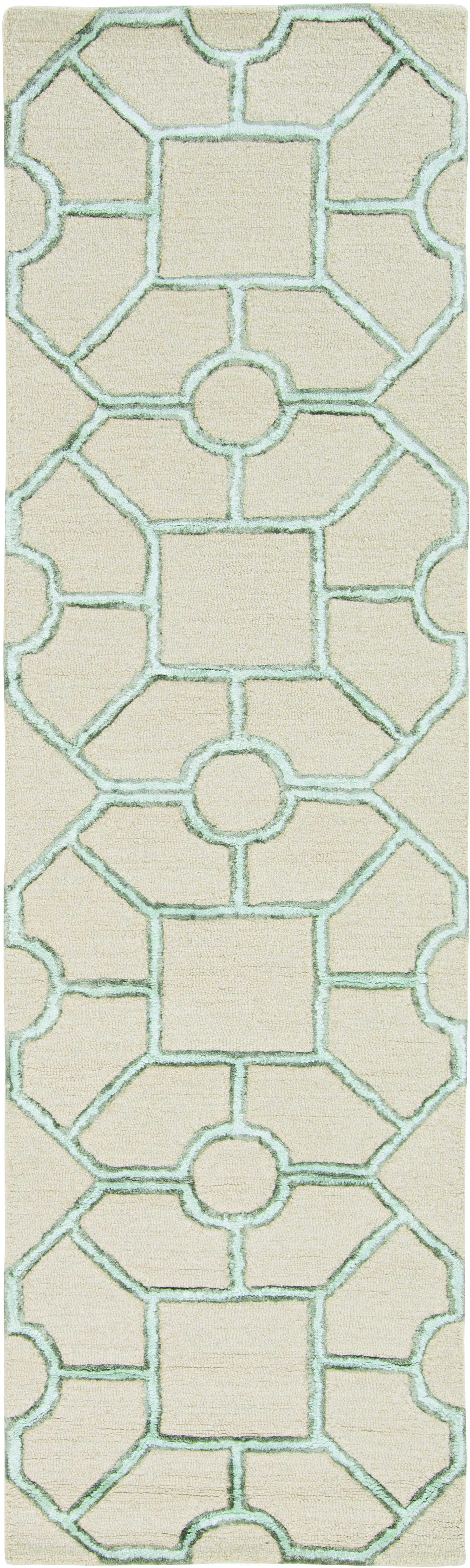 8' Beige Hand Tufted Geometric Indoor Runner Rug