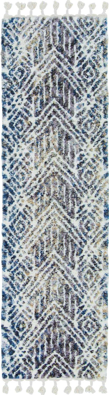 8' Beige Hand Tufted Geometric Indoor Runner Rug