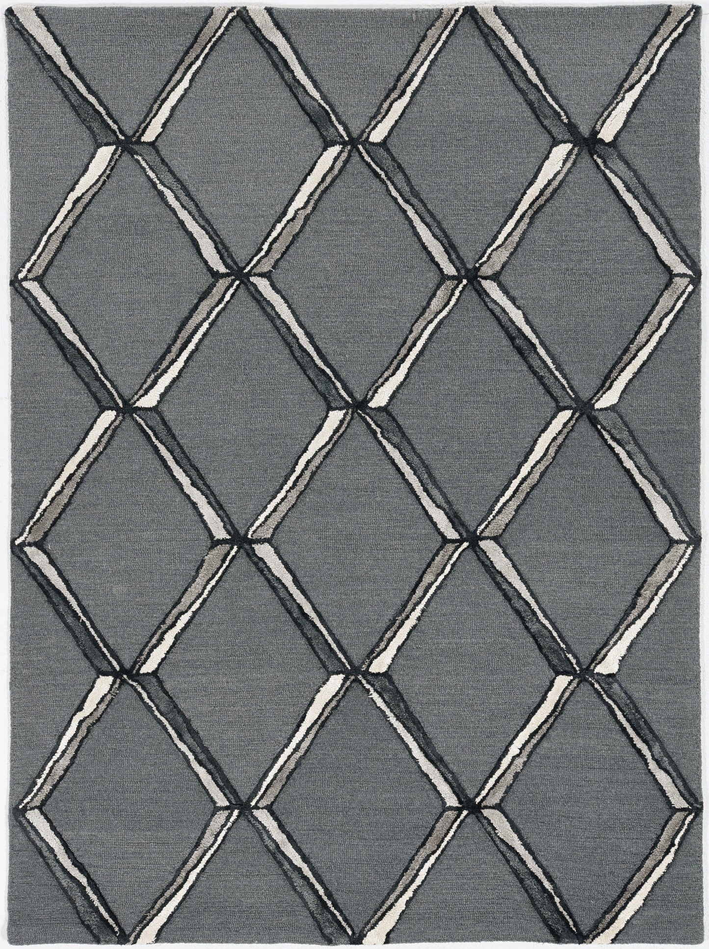 12'X15' Charcoal Silver Hand Tufted Diamond Pattern Indoor Area Rug