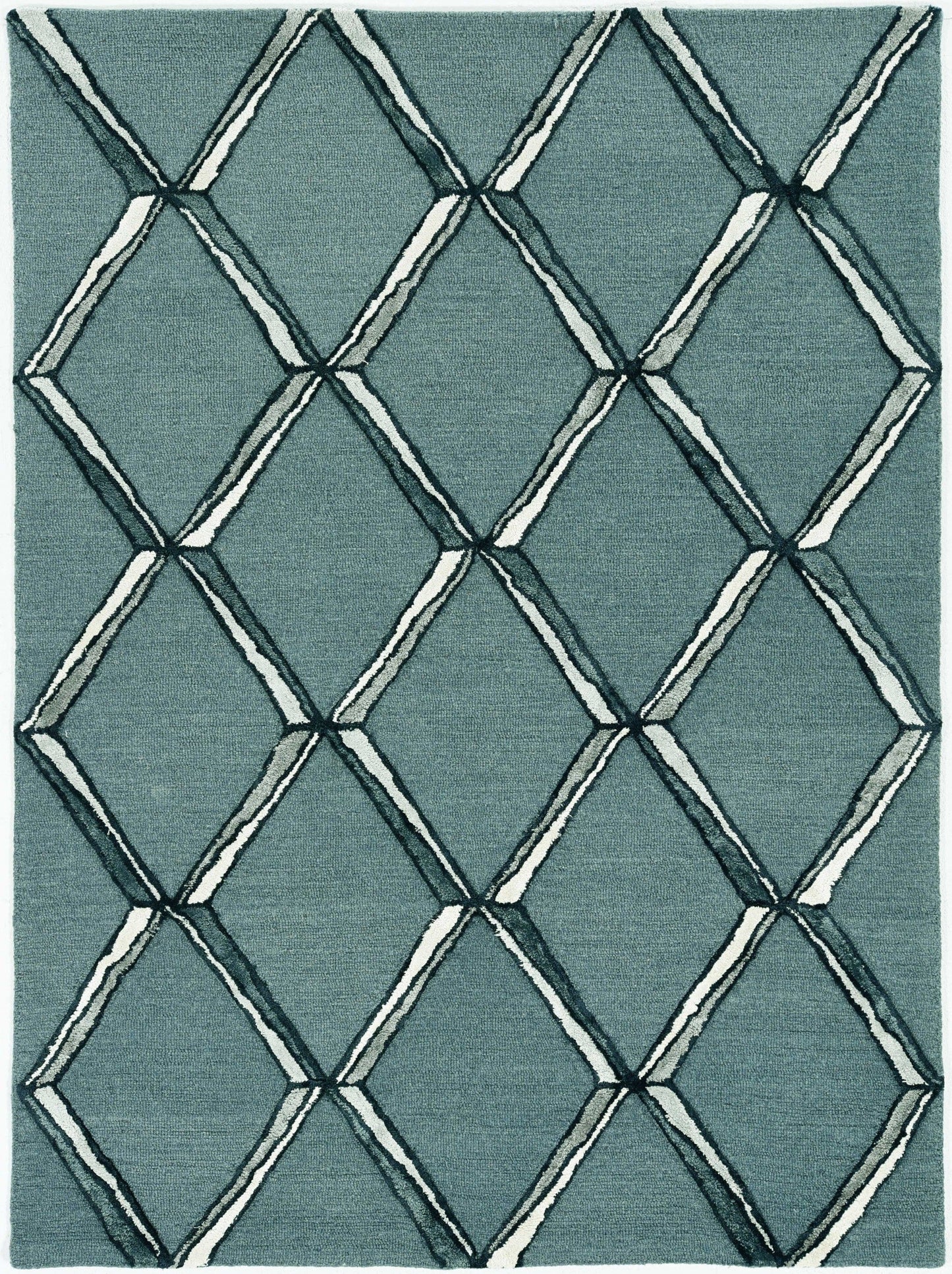 12'X15' Charcoal Silver Hand Tufted Diamond Pattern Indoor Area Rug