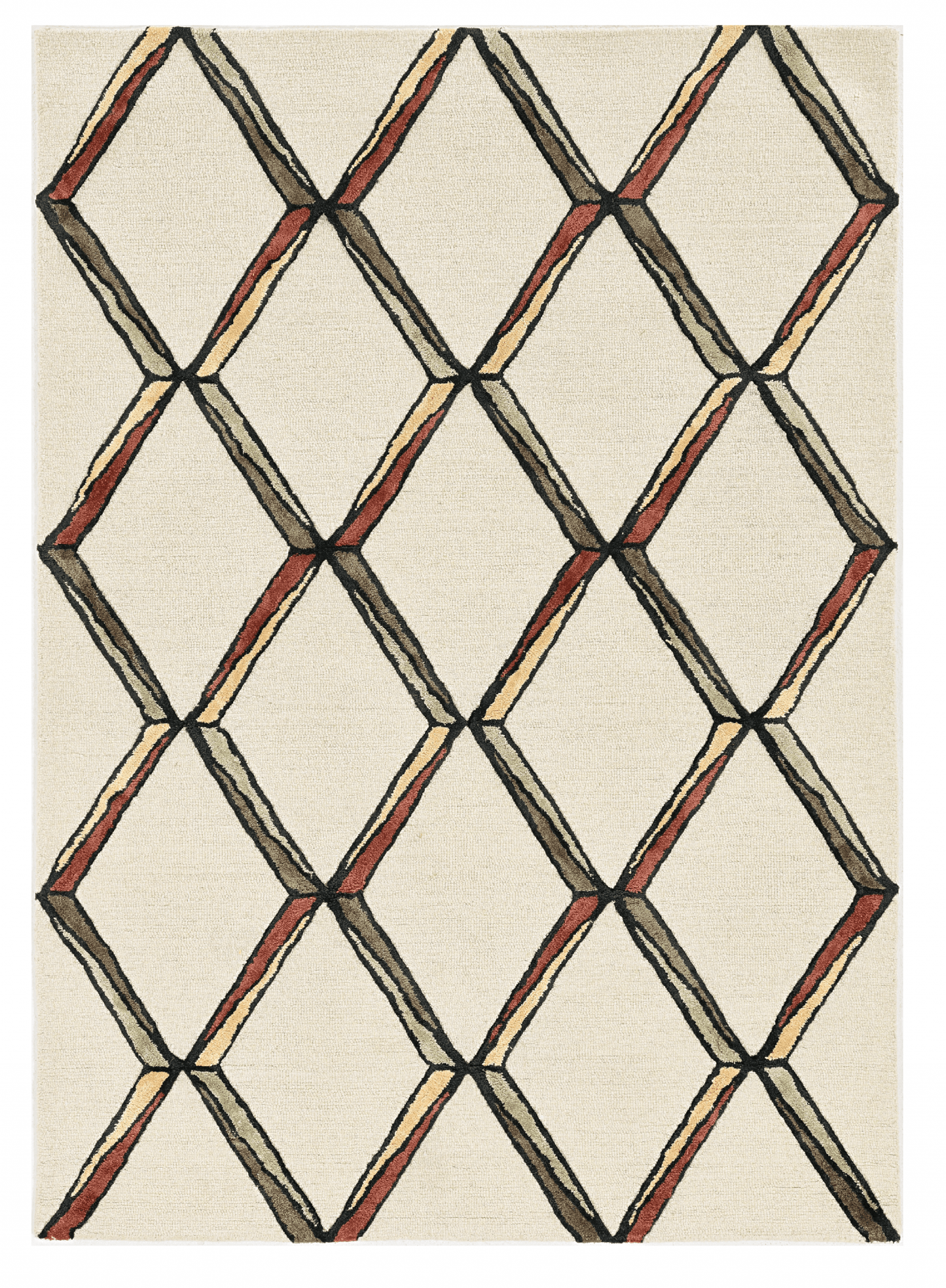 12'X15' Cream Gold Hand Tufted Diamond Pattern Indoor Area Rug