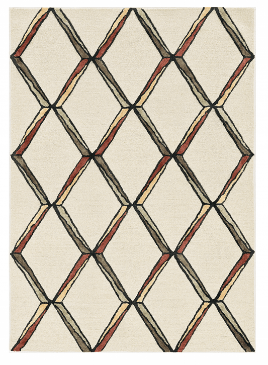 12'X15' Cream Gold Hand Tufted Diamond Pattern Indoor Area Rug